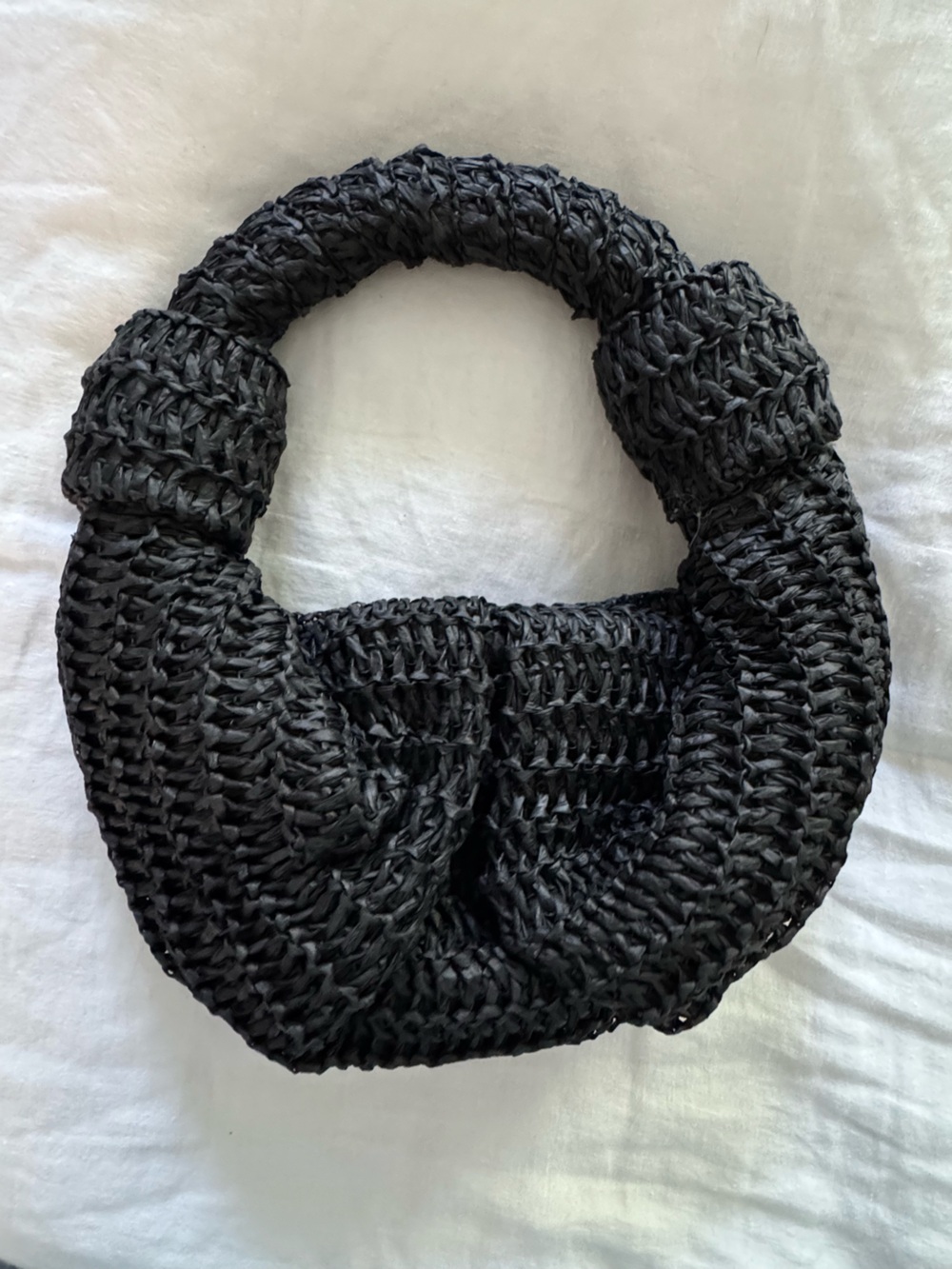 BCBG Black Woven Raffia Handbag